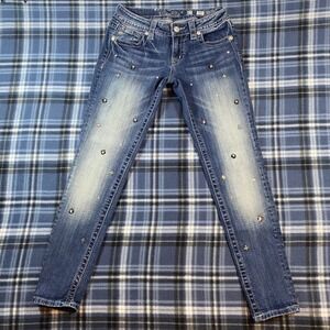 Miss Me Signature Skinny Jeans 27 Embellished Rhinestone Studded JP7244S Blue